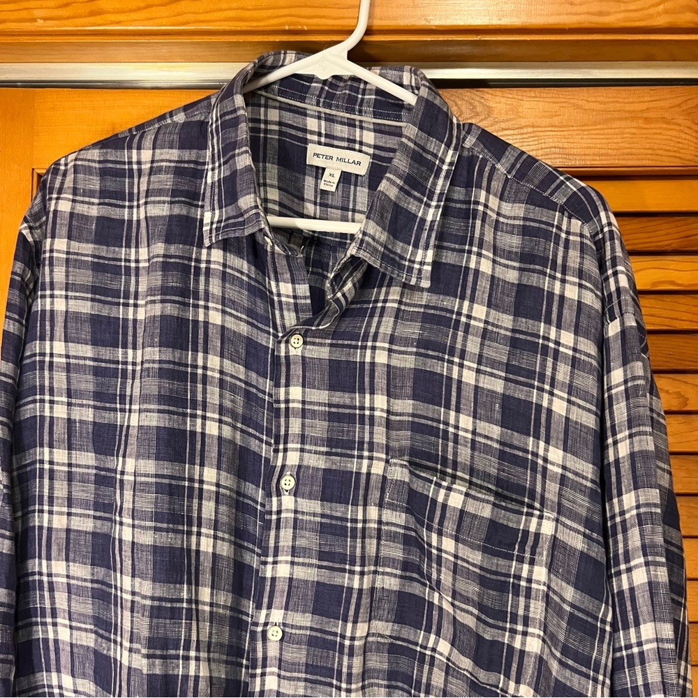 Peter Millar Navy and White Checkered Shirt